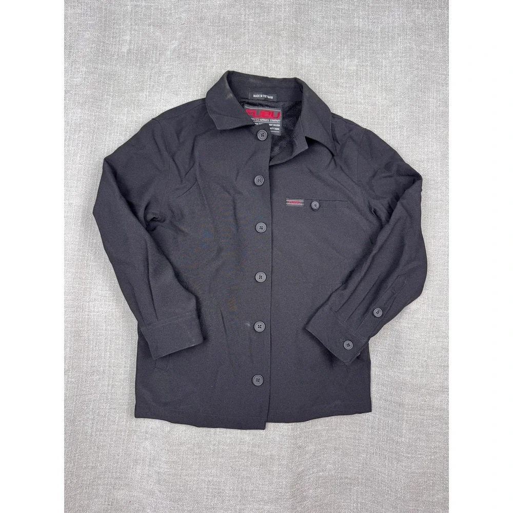 FUBU Windbreaker Jacket Mens S Black Button Front Lined Hip Hop Streetwear - Picture 1 of 4